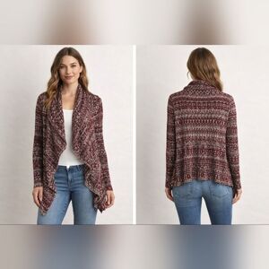 trillium open waterfall knit cardigan sweater boho drape front tribal fairisle m